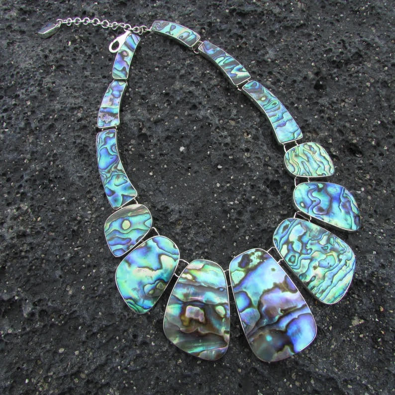 Large Vintage Exquisite 70s Abalone Shell Pendant Necklace | eBay
